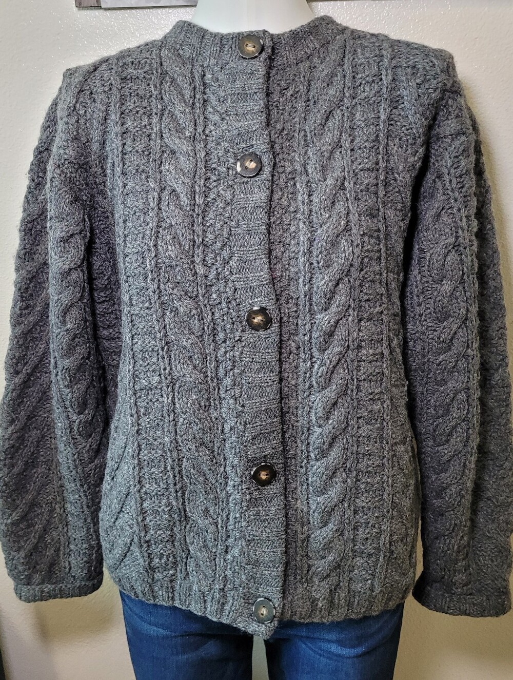 J. Crew Gray Wool Cable-Knit Button Up Cardigan Size Medium
